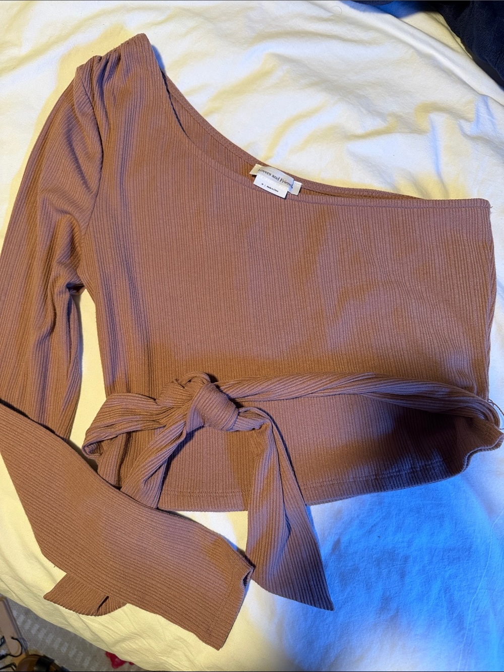 Lovers and Friends One-Shoulder Ribbed Tie-Waist Top in Mauve